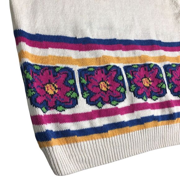 Vintage Levis Sweater Womens Small Floral Oversized Knit Short Sleeve 80s 90s - Picture 9 of 13